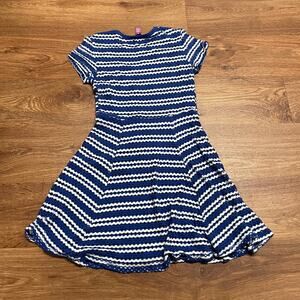 Aqua Girls Blue White Striped Eyelet Jersey Skater Dress Size Medium Stretchy
